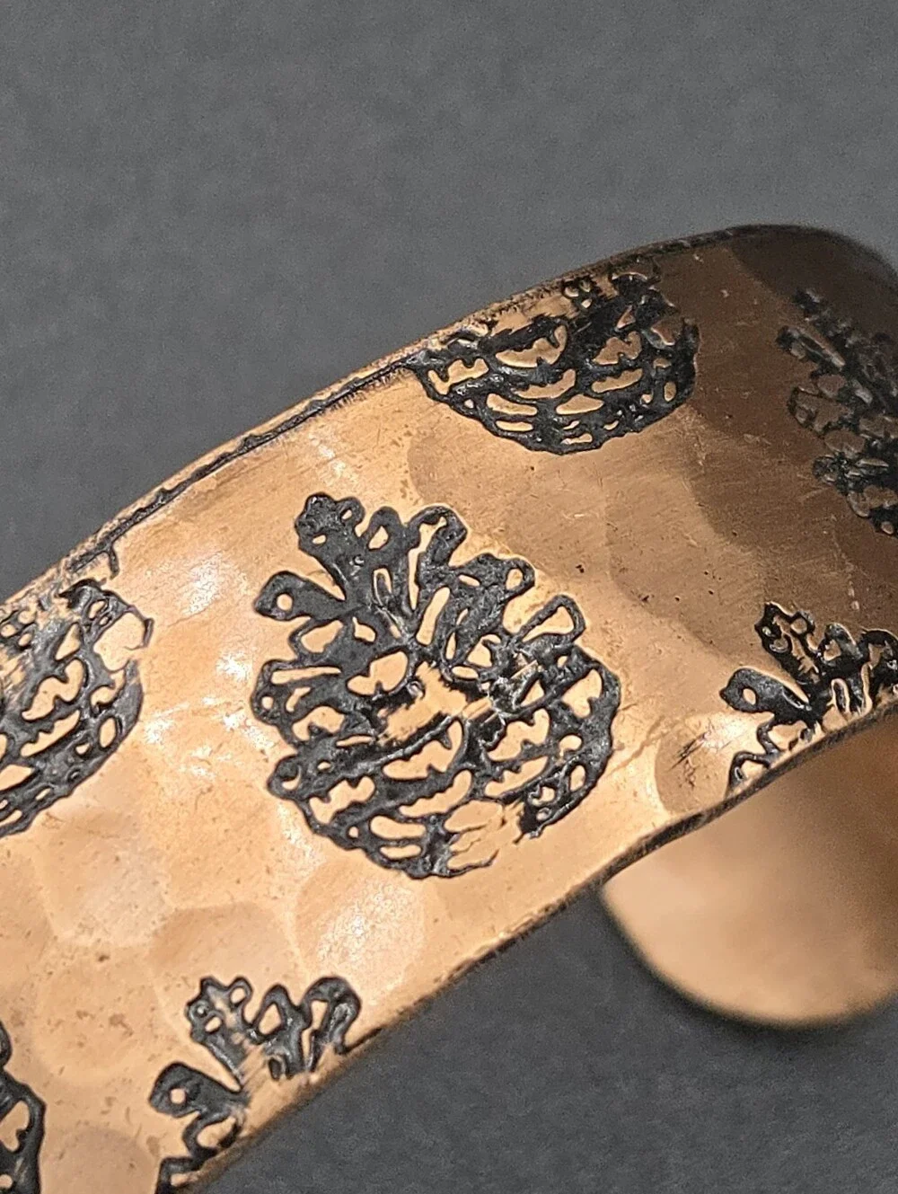 Hammered Etched Copper Cuff Bracelet